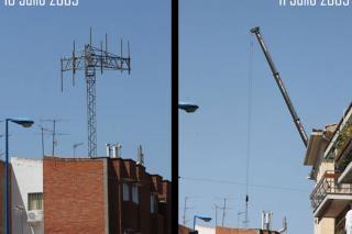 El Ayuntamiento de Getafe desmantela una antena de telefona mvil que incumpla la nueva ordenanza municipal.