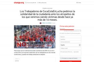 Los trabajadores de Coca Cola recogen firmas en Change.org para que la empresa cumpla la sentencia 